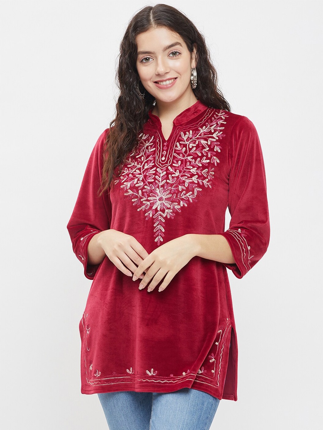 

TULIP 21 Embroidered Velvet Kurti, Maroon