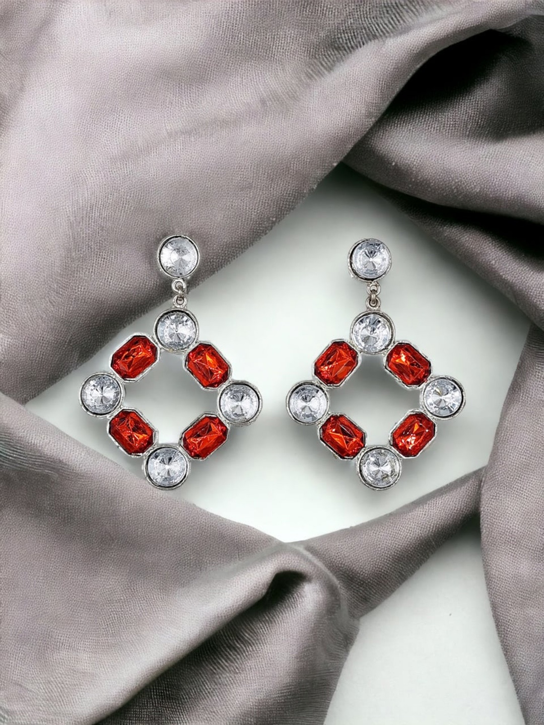 

DressBerry Silver-Plated Stone-Studded Contemporary Drop Earrings