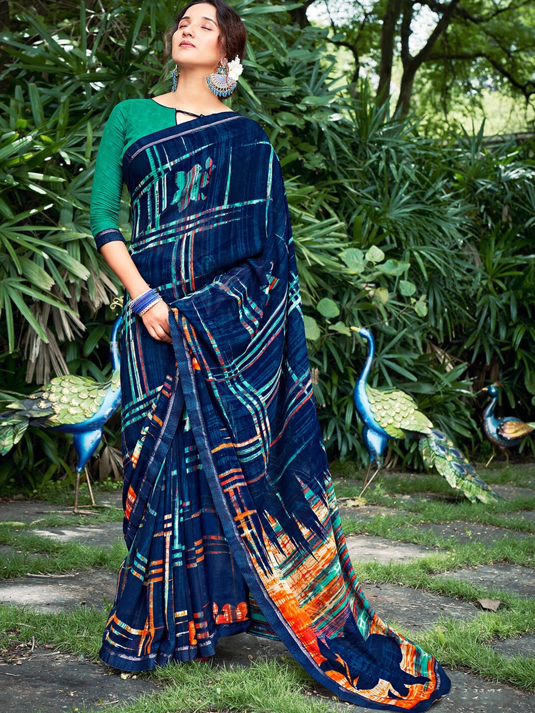 

SANSKAR Abstract Printed Saree, Blue