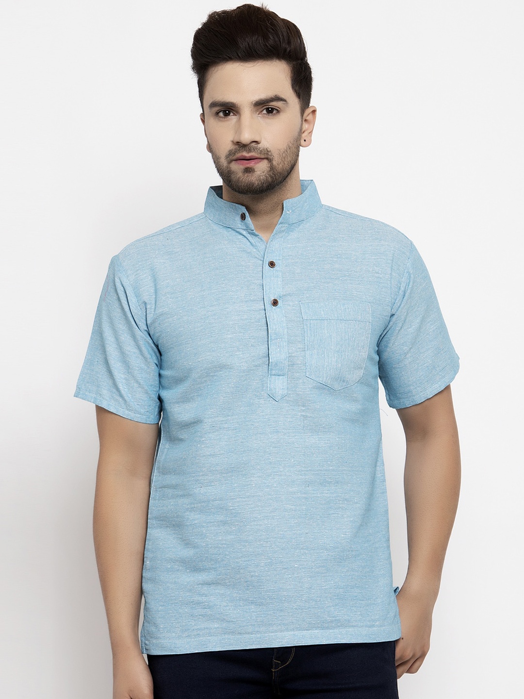 

Sayesha Band Collar Cotton Straight Kurta, Blue