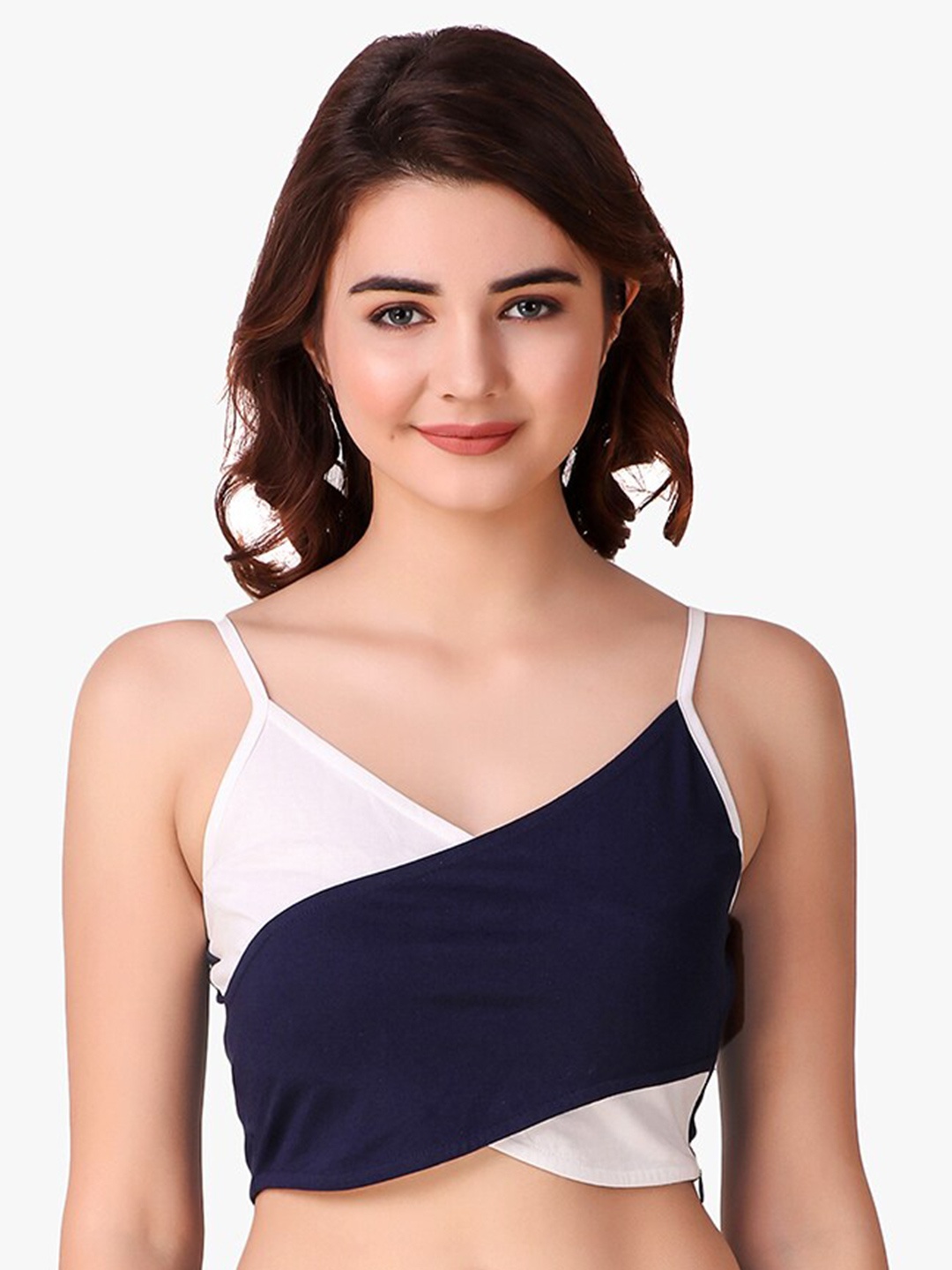 

Texco Colourblocked Cotton Bralette Crop Top, Navy blue