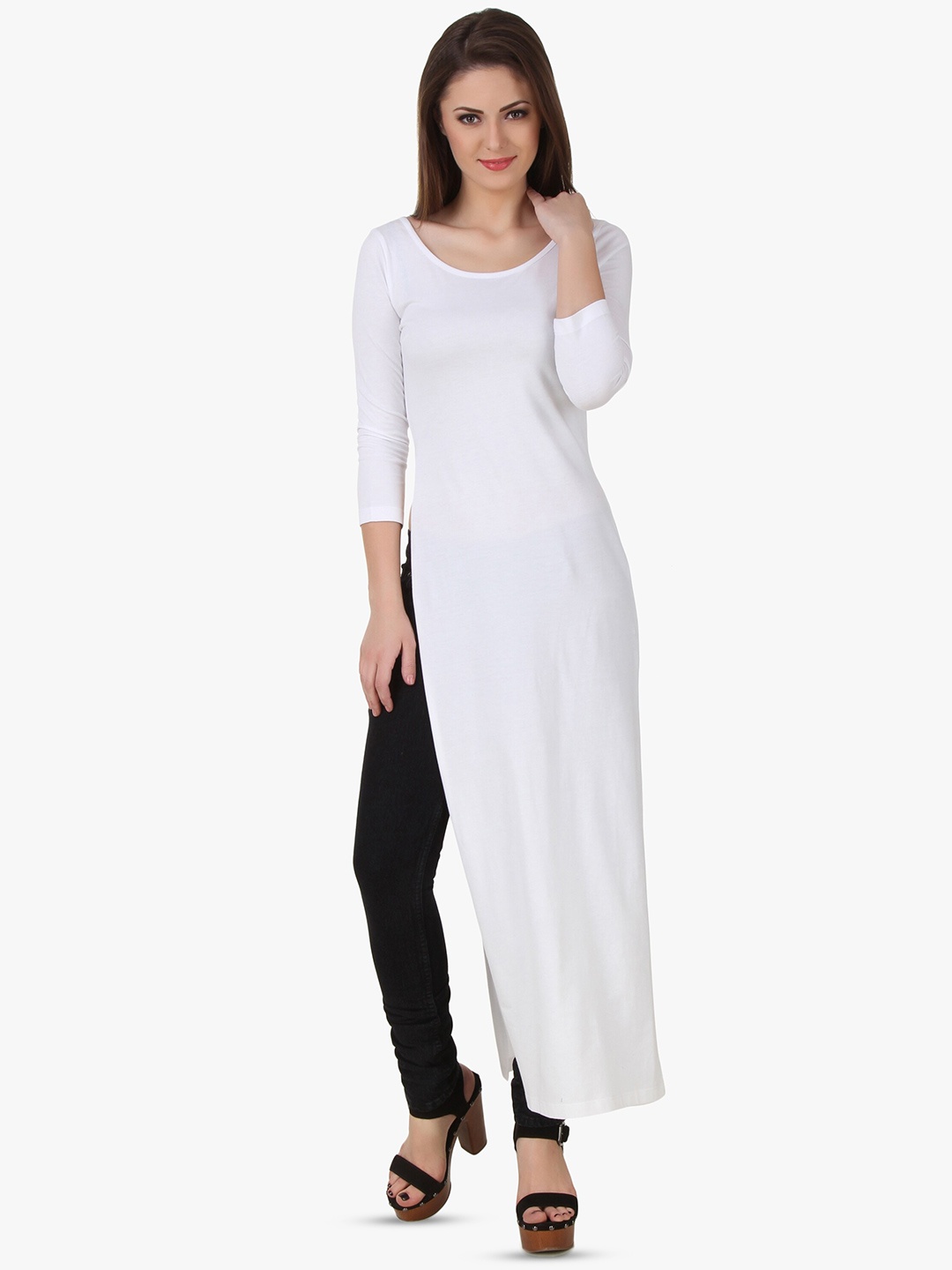 

Texco Scoop Neck Bohemian Cotton Longline Maxi Top, White