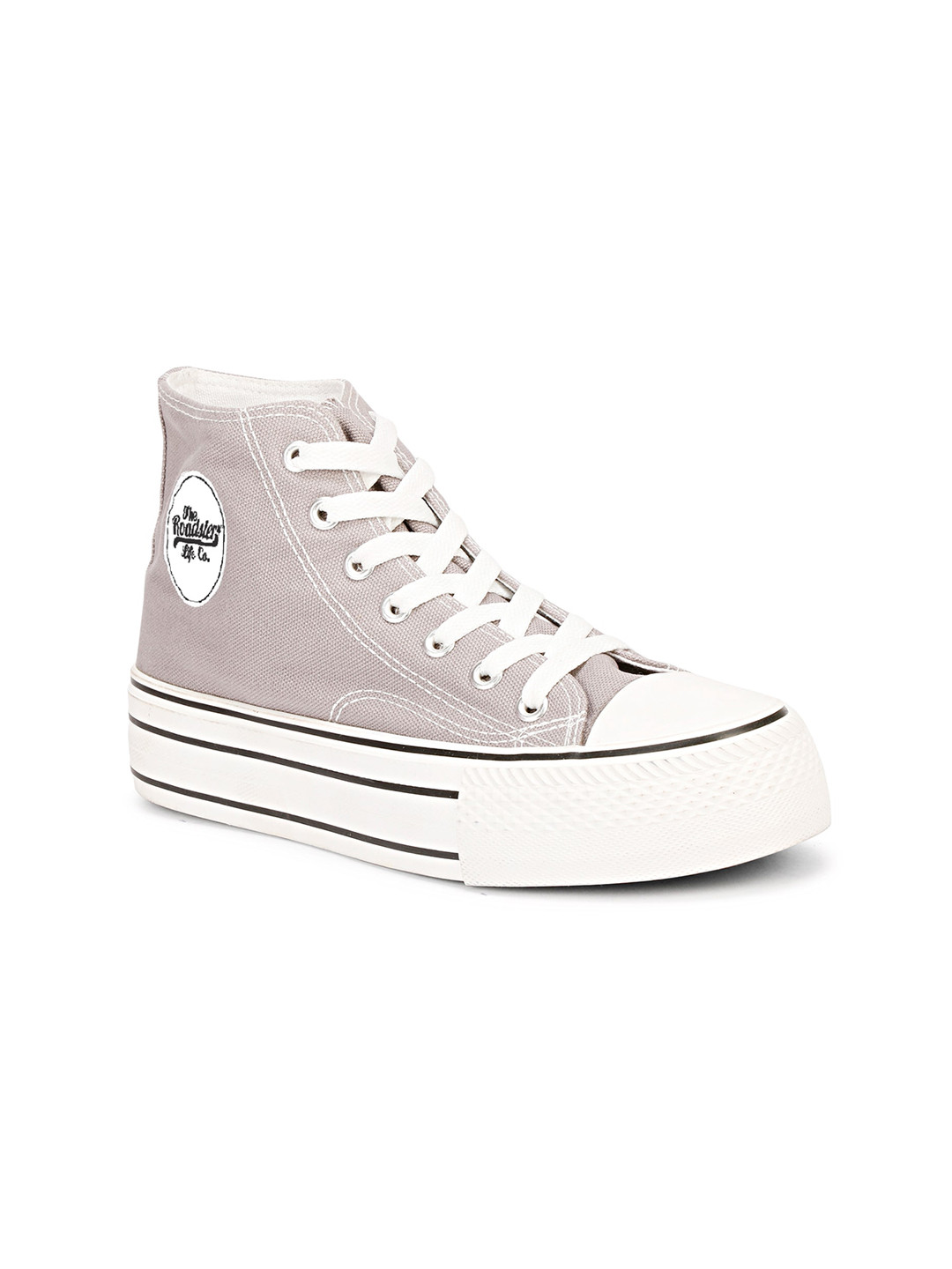 

The Roadster Lifestyle Co. Women Grey Mid -Top Lightweight Canvas Flatform Sneakers