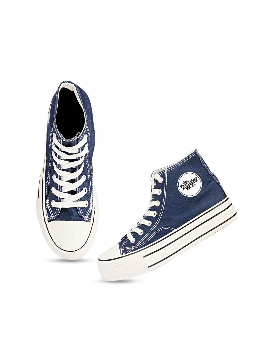 

The Roadster Lifestyle Co. Women Navy Blue Mid -Top Lightweight Canvas Flatform Sneakers