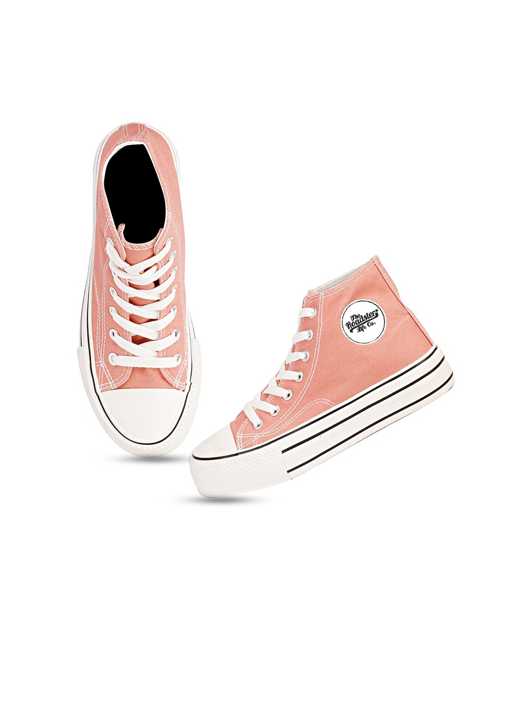 

The Roadster Lifestyle Co. Women Pink & White Mid -Top Canvas Comfort Insole Sneakers