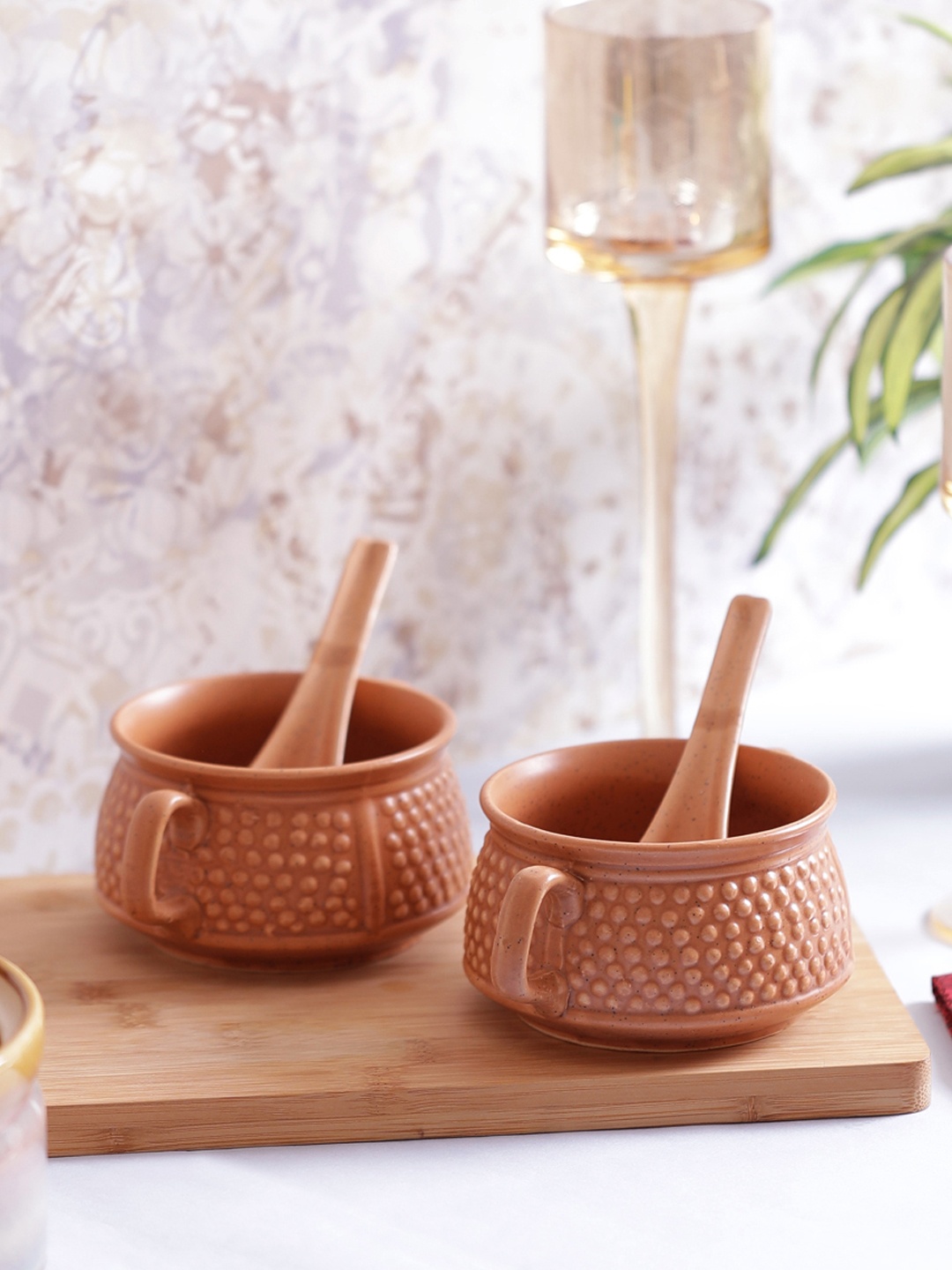 

VarEesha Brown Ceramic Soup Bowls with Spoons Set