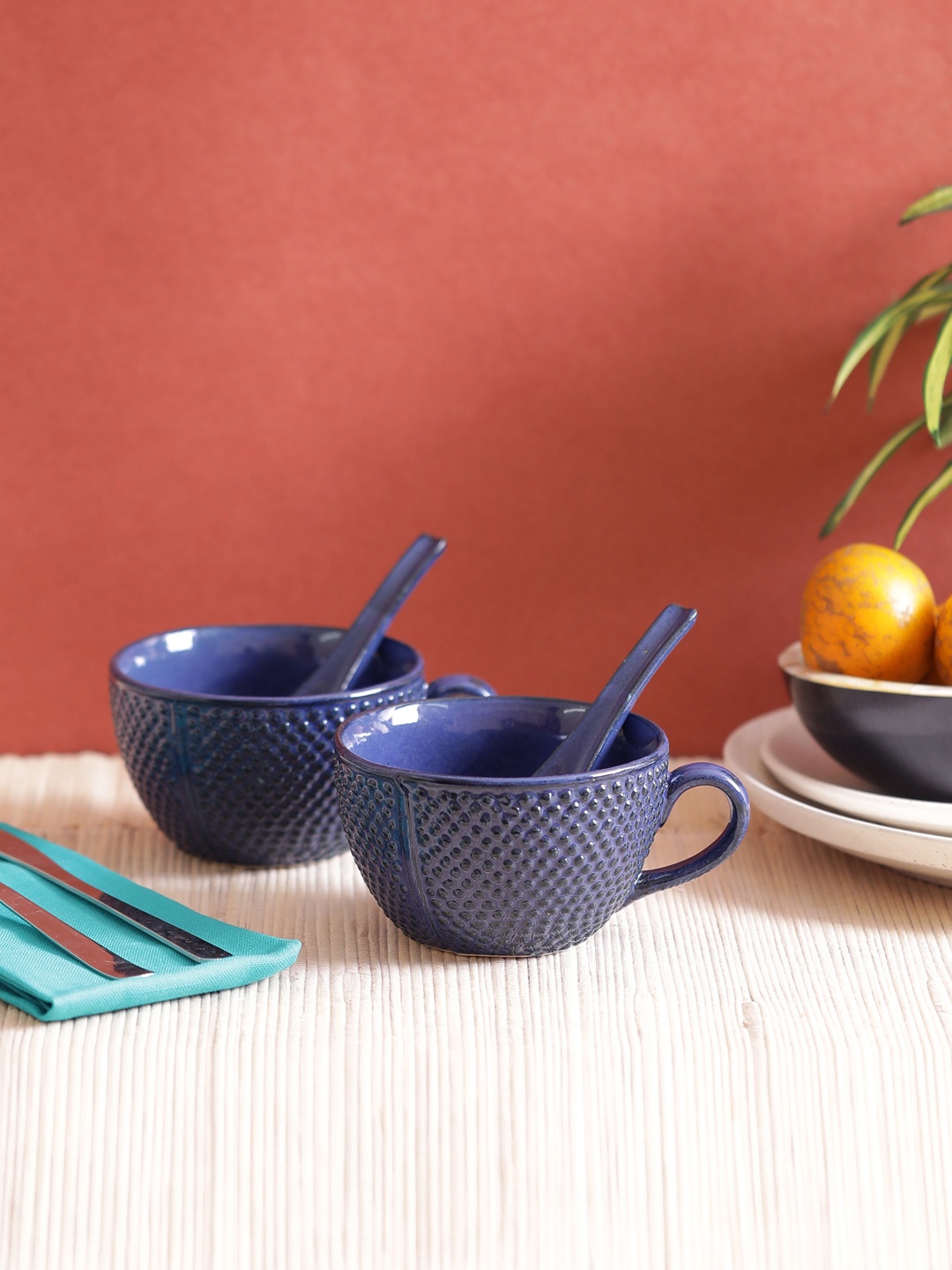 

VarEesha Navy Blue Stoneware Soup Bowls