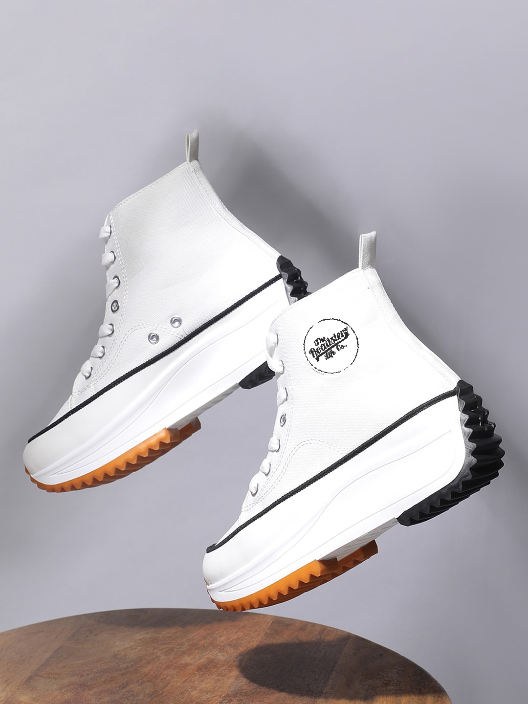

The Roadster Lifestyle Co. Women White Mid Top Lightweight Canvas Flatform Sneakers