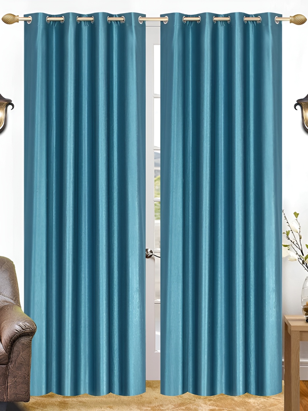 

THE CONVERSION Turquoise Blue 2 Pieces Long Door Curtain