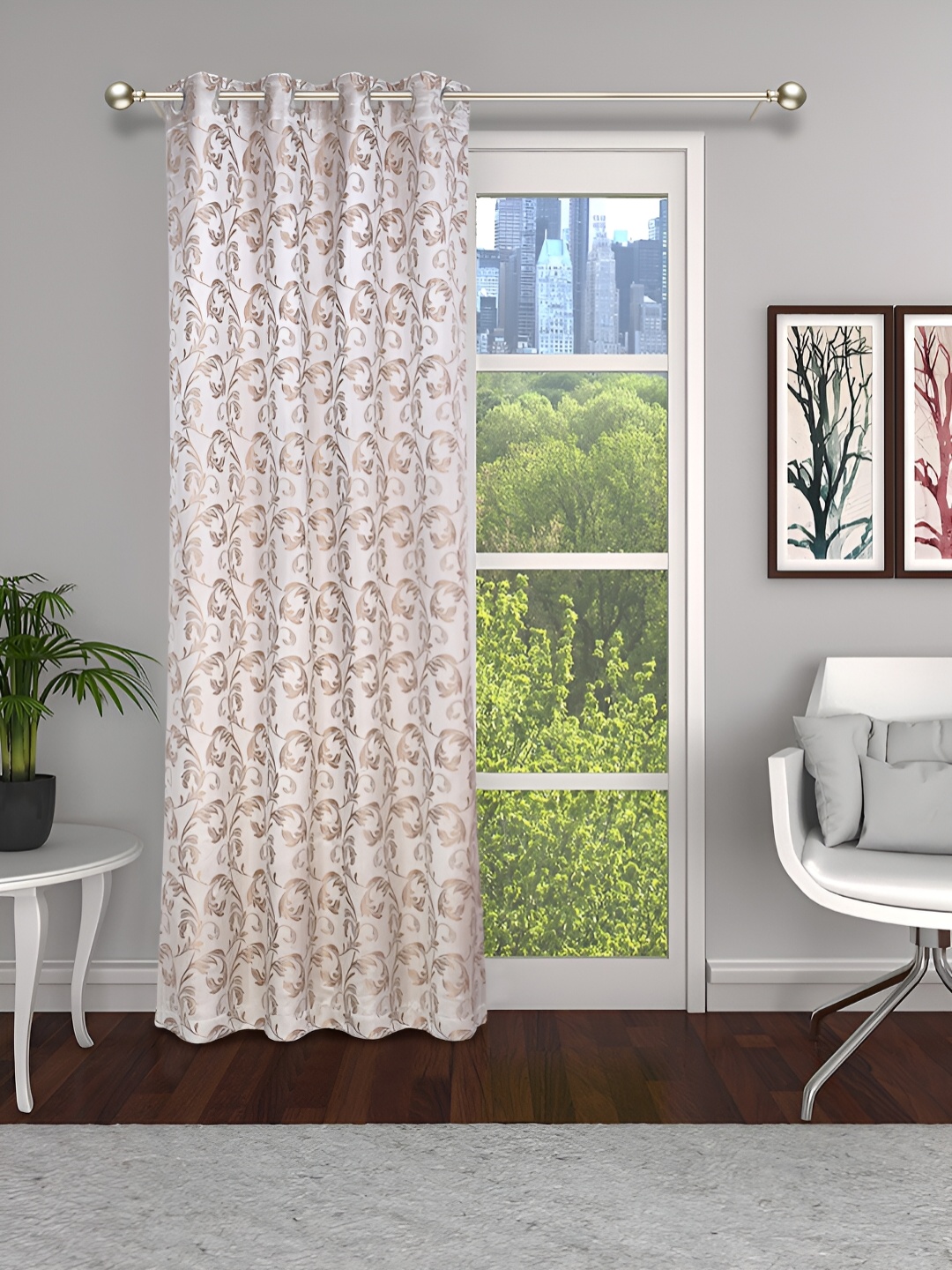

THE CONVERSION Gold-Toned Floral Long Door Curtain