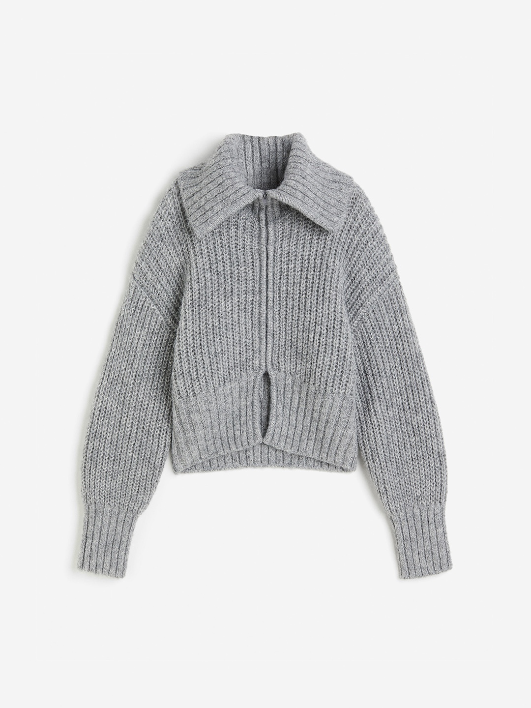 

H&M Collared Zip-Through Cardigan, Grey