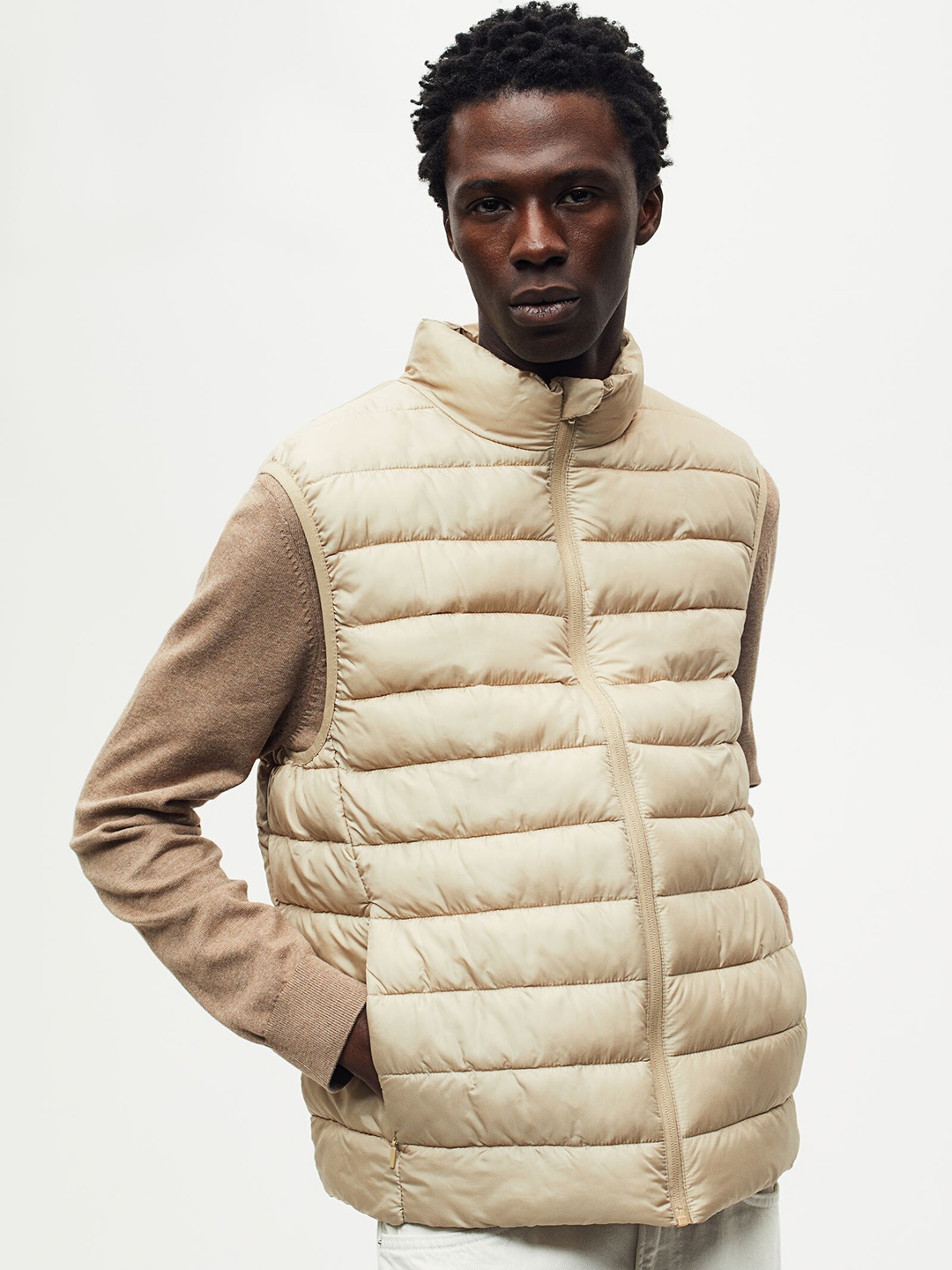 

H&M Slim Fit Lightweight Puffer Gilet, Beige