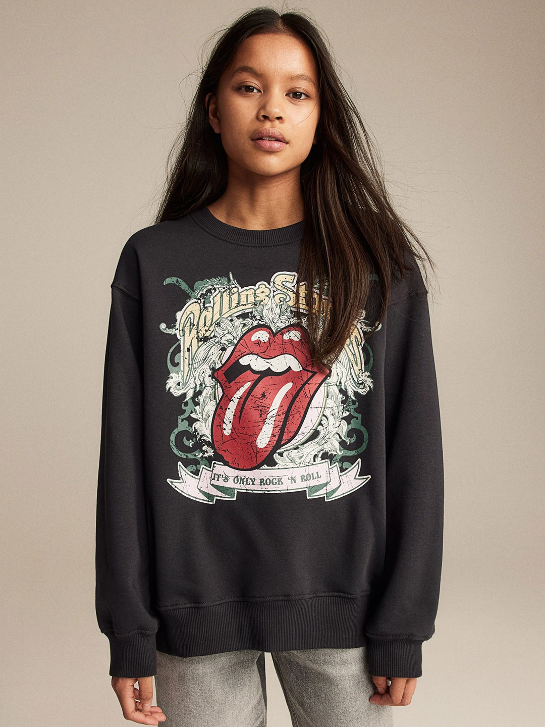 

H&M Girls Oversized Sweatshirt, Grey