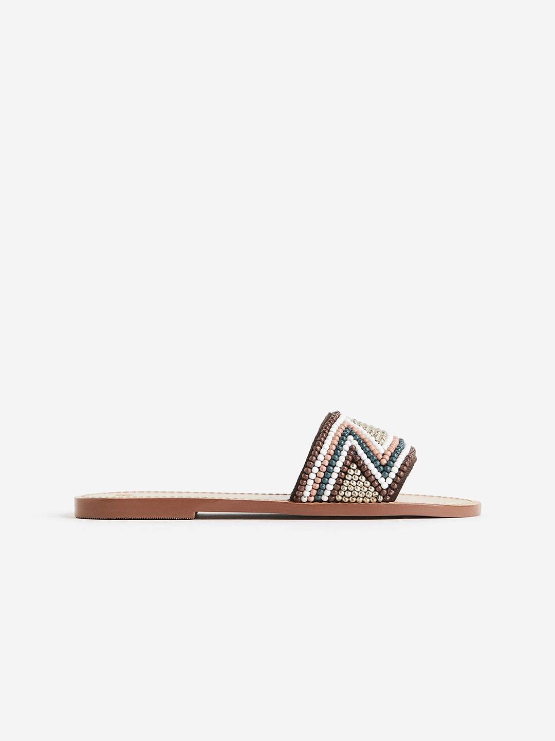 H&M Women Bead-Detail Leather Flats, Brown