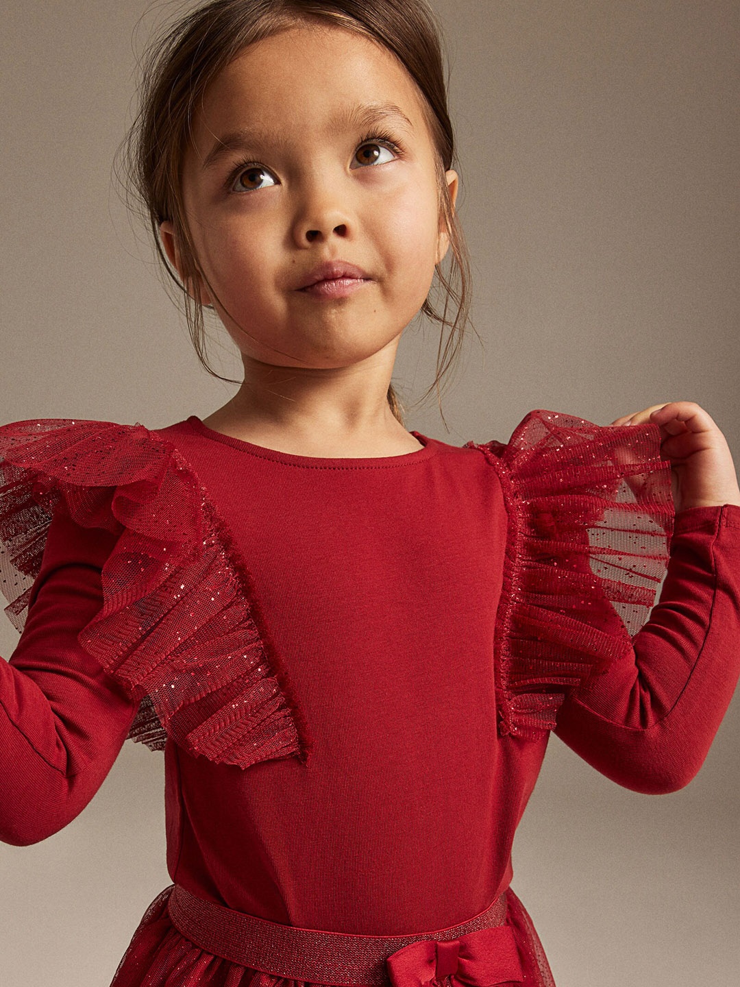 

H&M Girls Flounce-Trimmed Top, Red