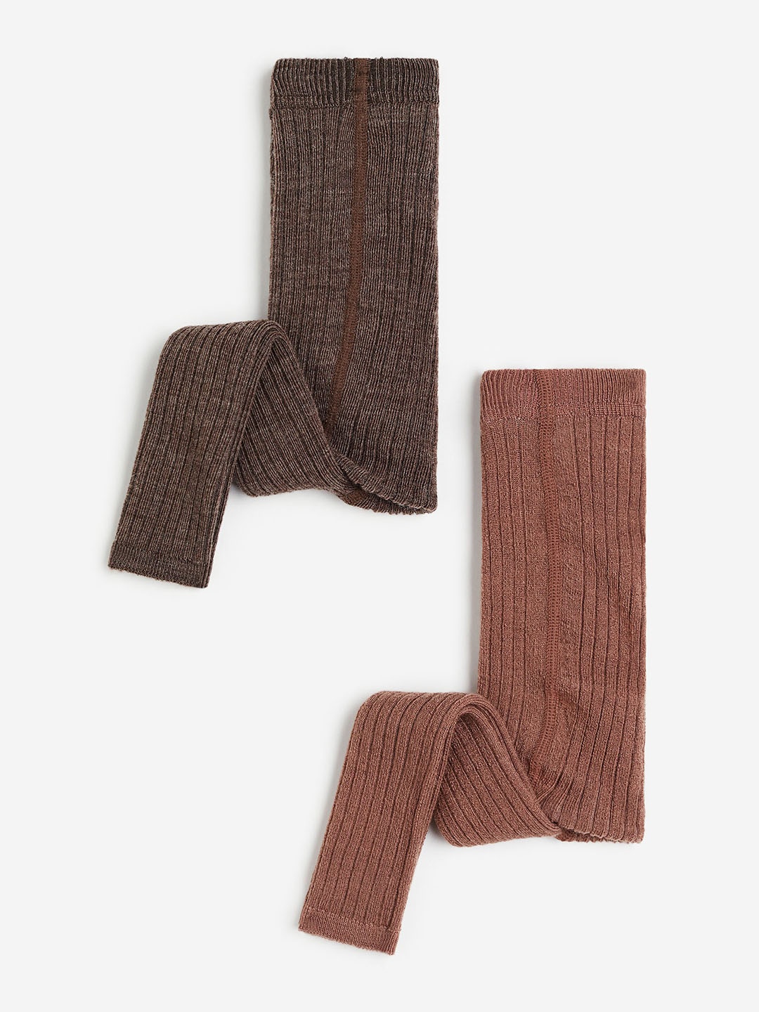 

H&M Girls 2-Pack Wool-Blend Footless Tights, Brown