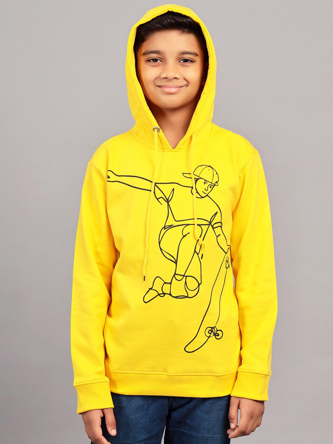 

ZION Boys Graphic Printed Hooded Cotton Pullover Sweatshirt, Yellow