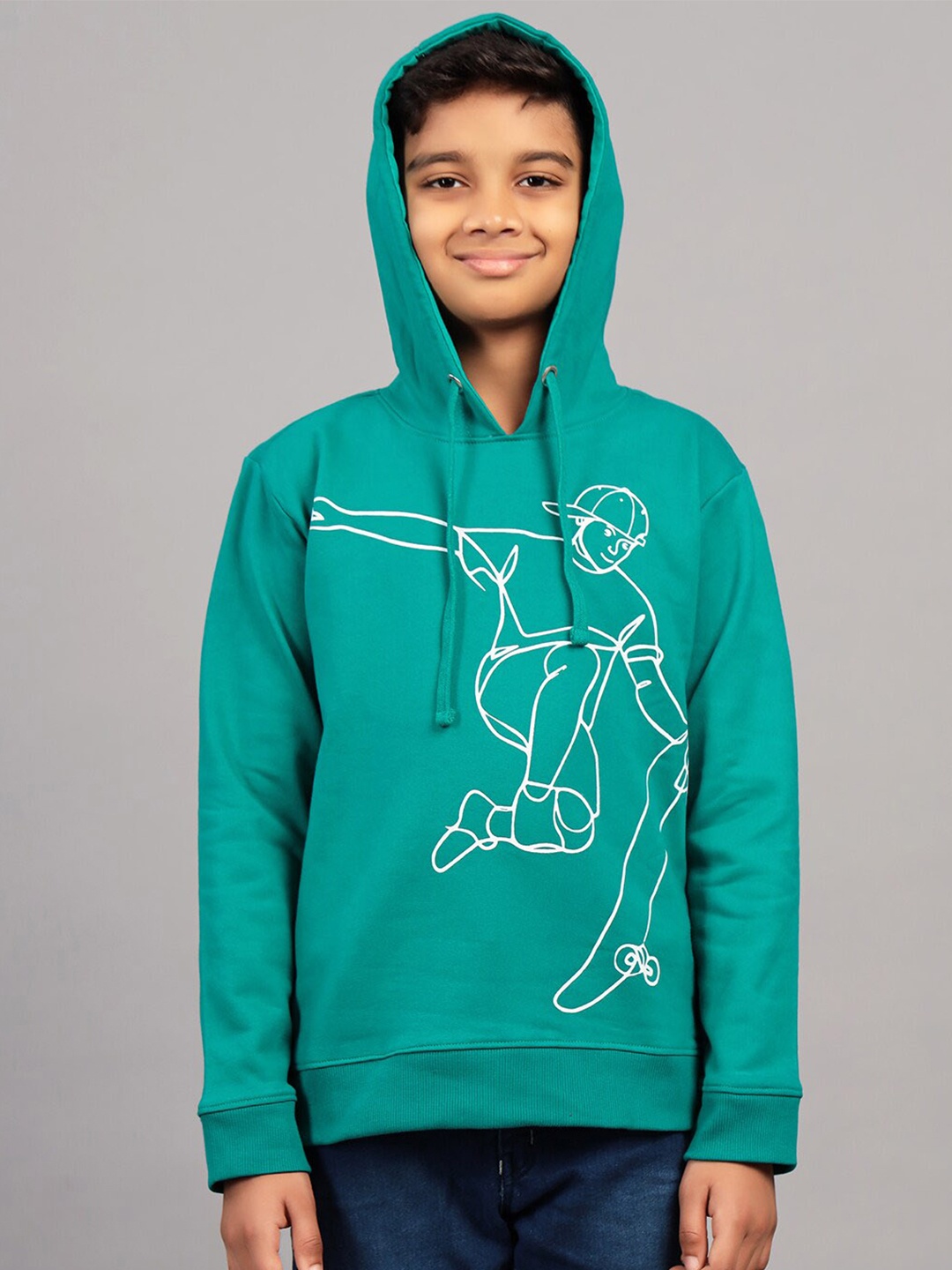 

ZION Boys Graphic Printed Hooded Cotton Pullover Sweatshirt, Green