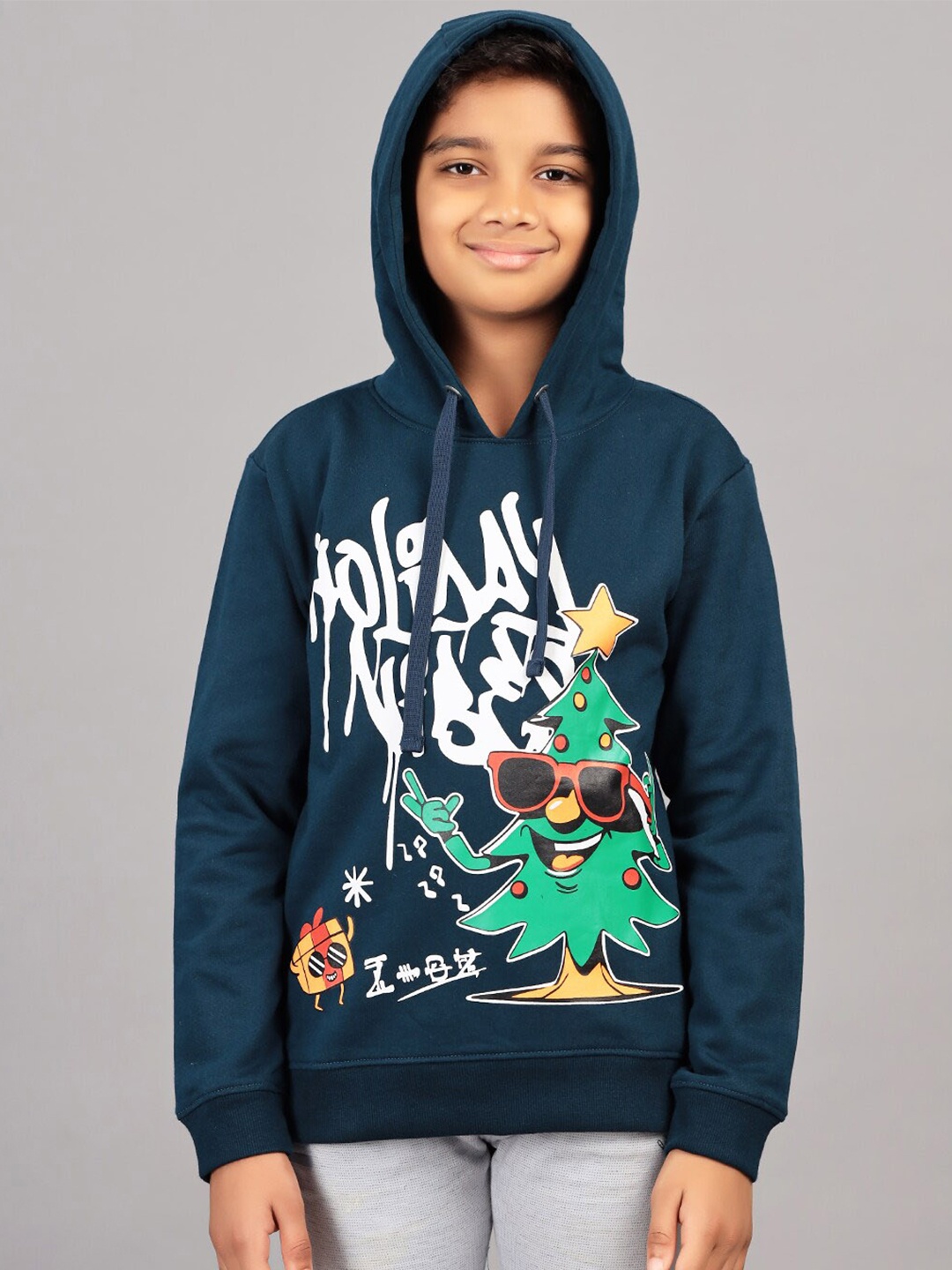 

ZION Boys Typography Printed Hooded Cotton Pullover Sweatshirt, Blue