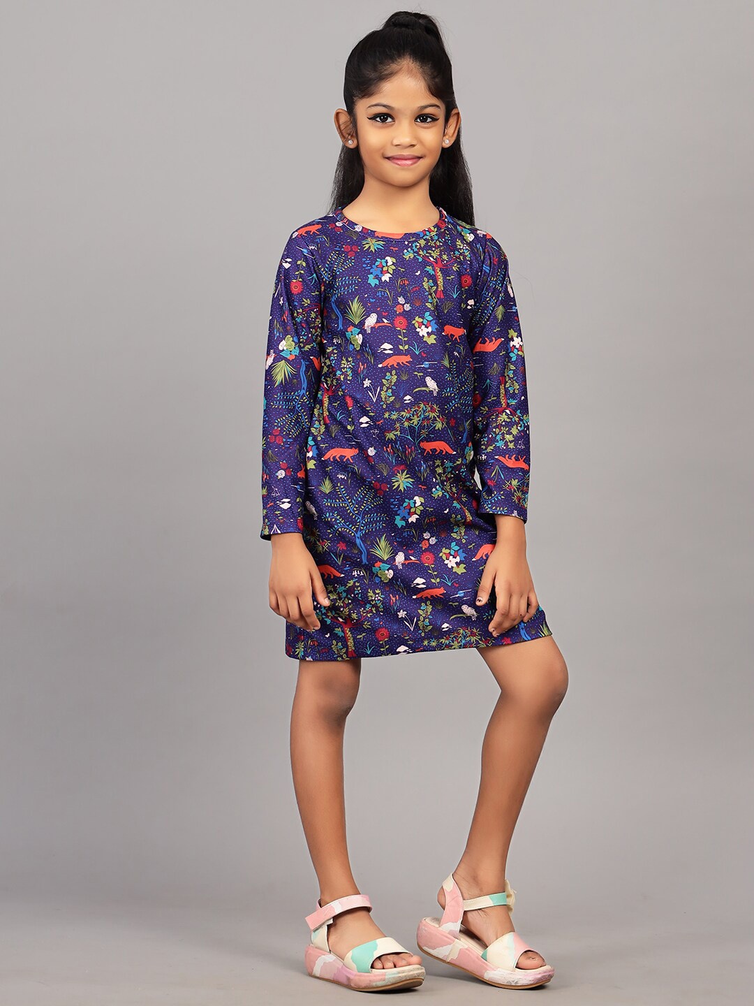 

ZION Girls Printed Cotton A-Line Dress, Purple