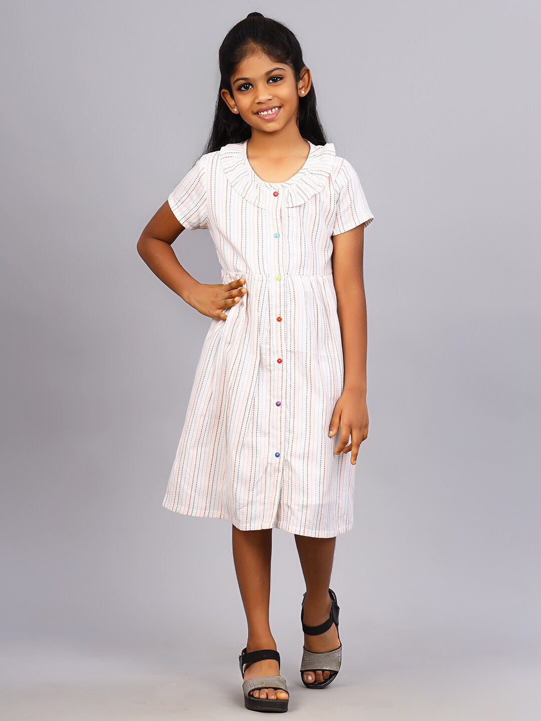 

ZION Girls Striped A-Line Midi Dress, White