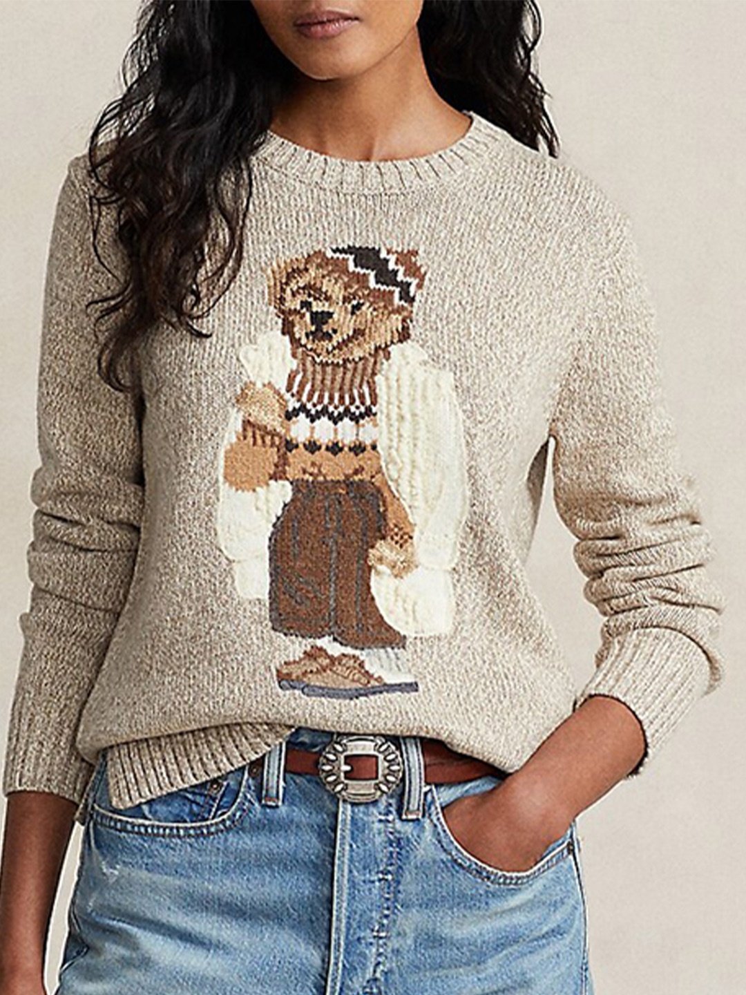 

Polo Ralph Lauren Graphic Self Design Pure Cotton Pullover Sweaters, Grey
