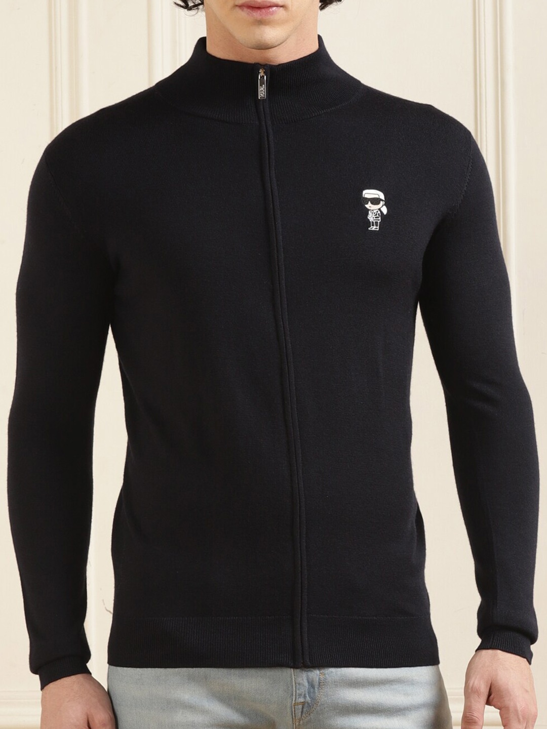 

Karl Lagerfeld Mock Collar Woollen Pullover Sweatshirt, Navy blue