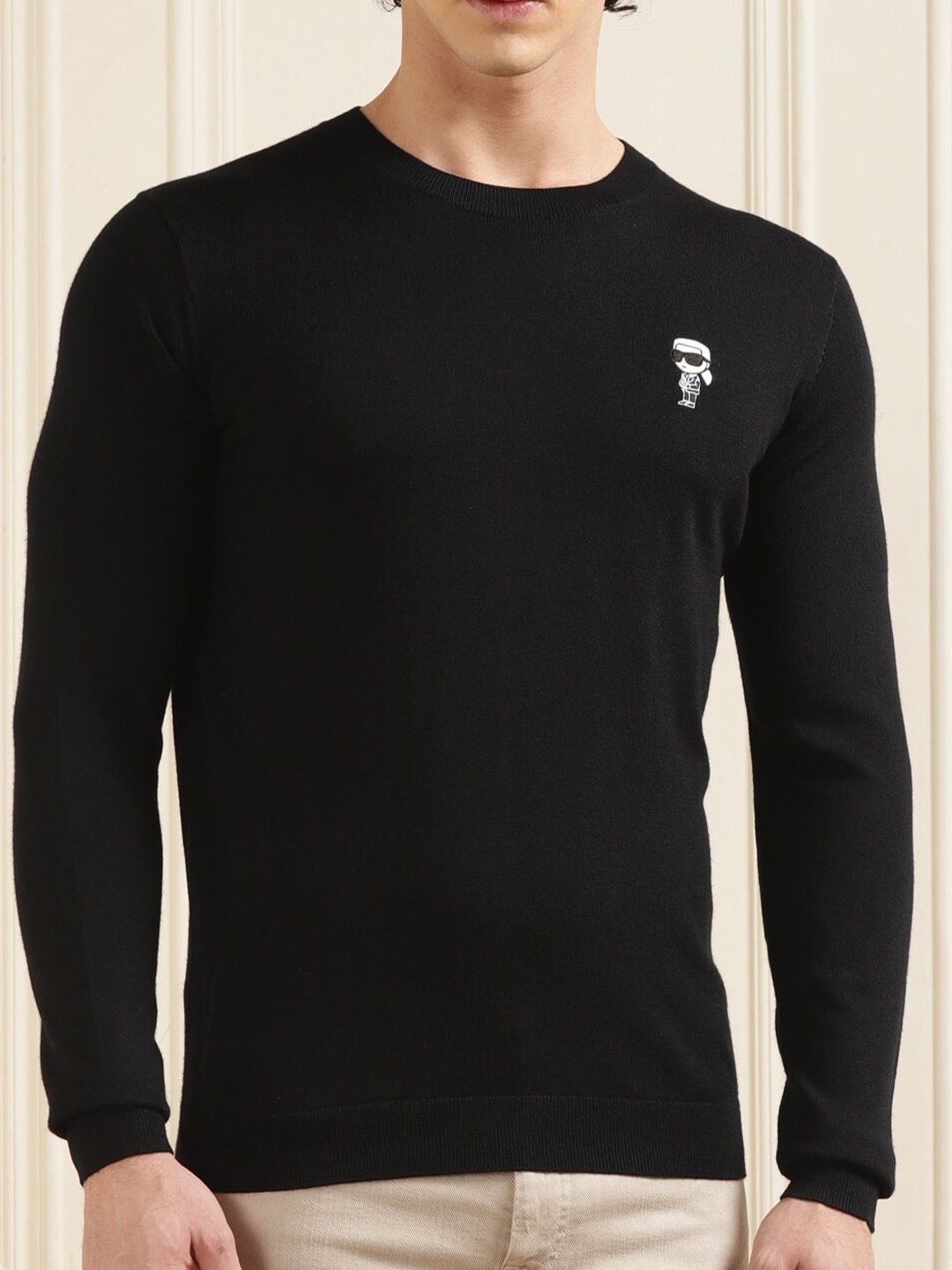 

Karl Lagerfeld Round Neck Woollen Pullover Sweatshirt, Black