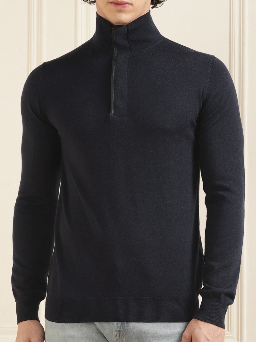 

Karl Lagerfeld Mock Collar Woollen Pullover Sweatshirt, Navy blue