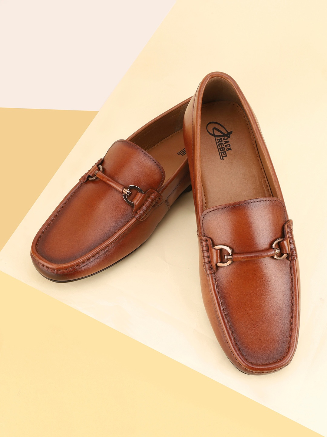 

Jack Rebel Men Textured Leather Formal Horsebit Loafers, Tan