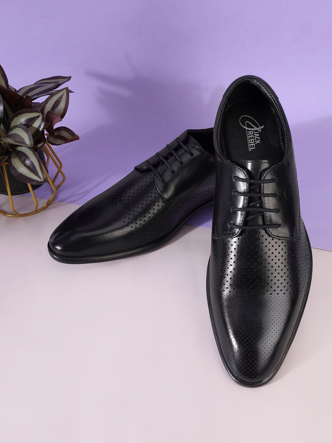

Jack Rebel Men Textured Leather Formal Derbys, Black
