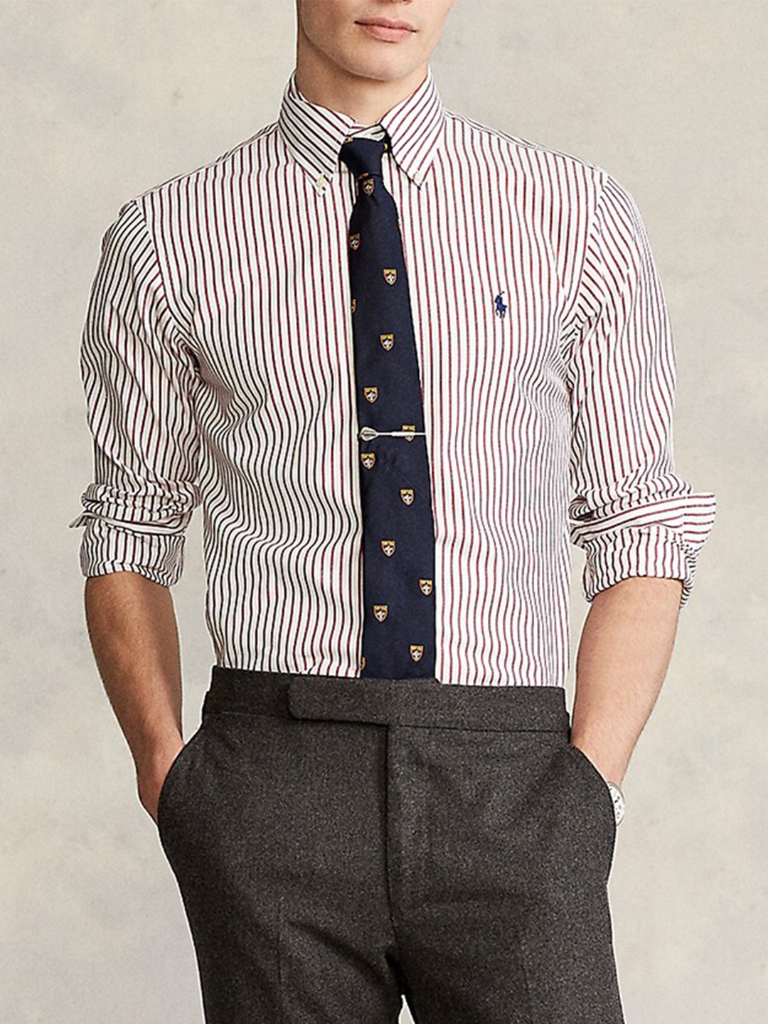 

Polo Ralph Lauren Striped Slim Fit Cotton Formal Shirts, Maroon