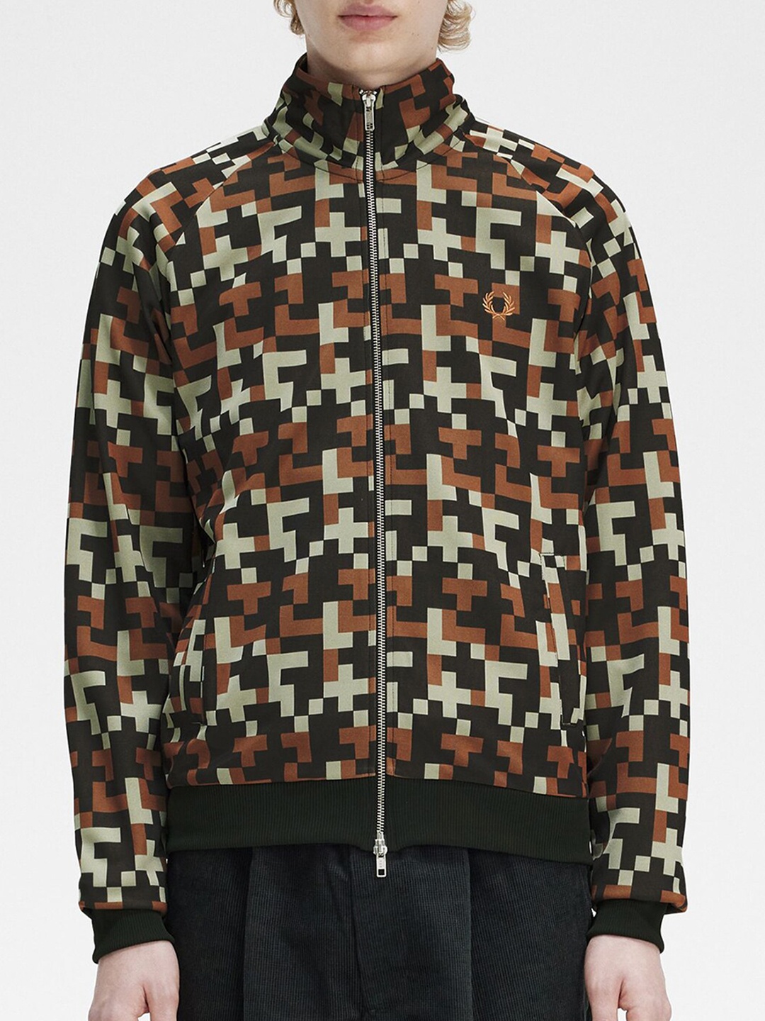 

Fred Perry Mock Collar Geometric Printed Bomber Jacket, Green