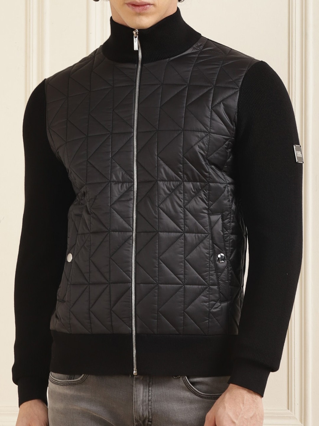 

Karl Lagerfeld Self Design Mock Collar Bomber Jacket, Black