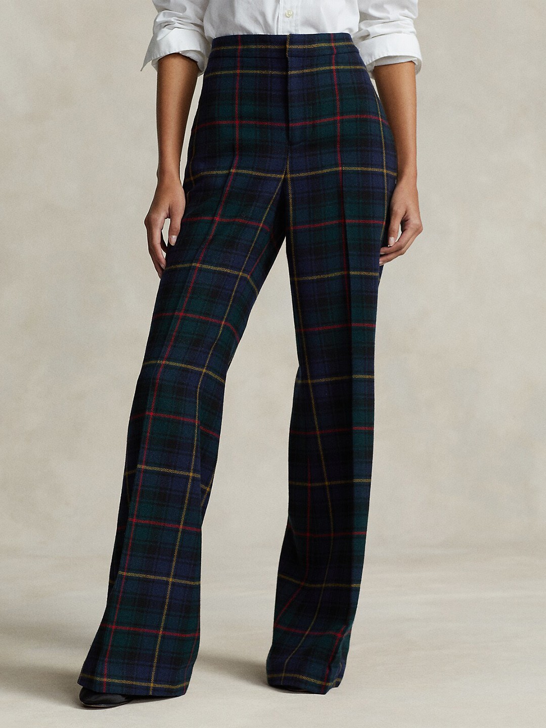 

Polo Ralph Lauren Women Checked Pure Woolen Bootcut Trousers, Blue