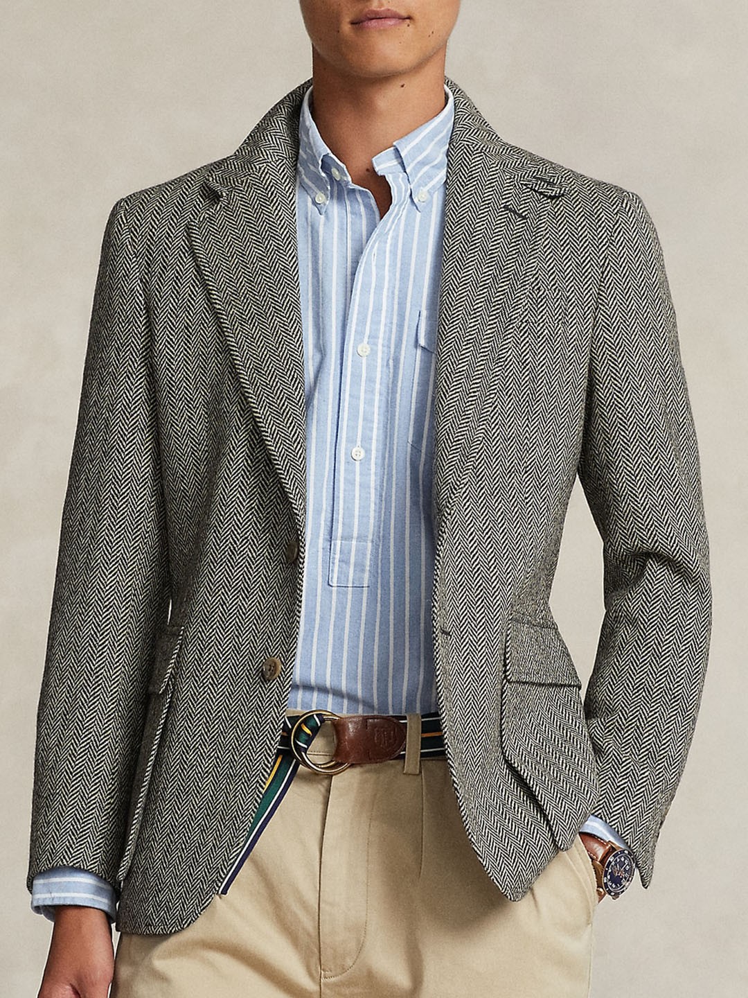 

Polo Ralph Lauren Notched Lapel Collar Woollen Single-Breasted Blazer, Cream