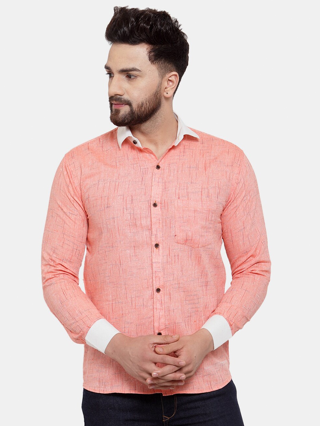 

Enchanted Drapes Slim Fit Abstract Printed Pure Cotton Casual Shirt, Pink