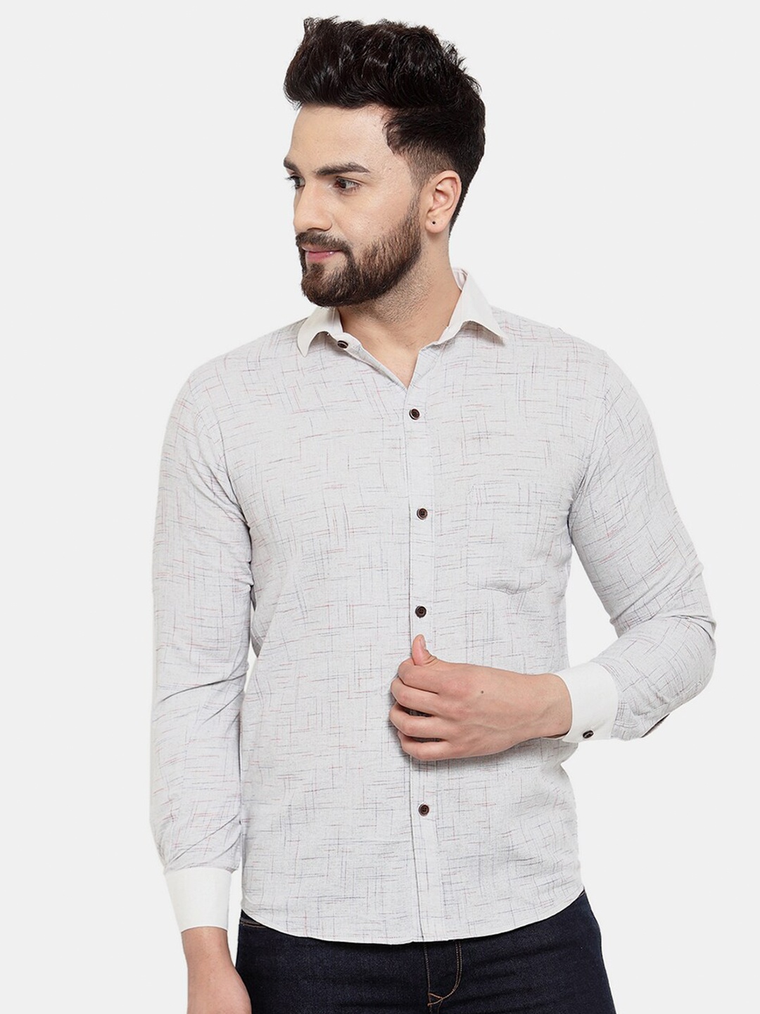

Enchanted Drapes Slim Fit Abstract Printed Opaque Pure Cotton Casual Shirt, Grey