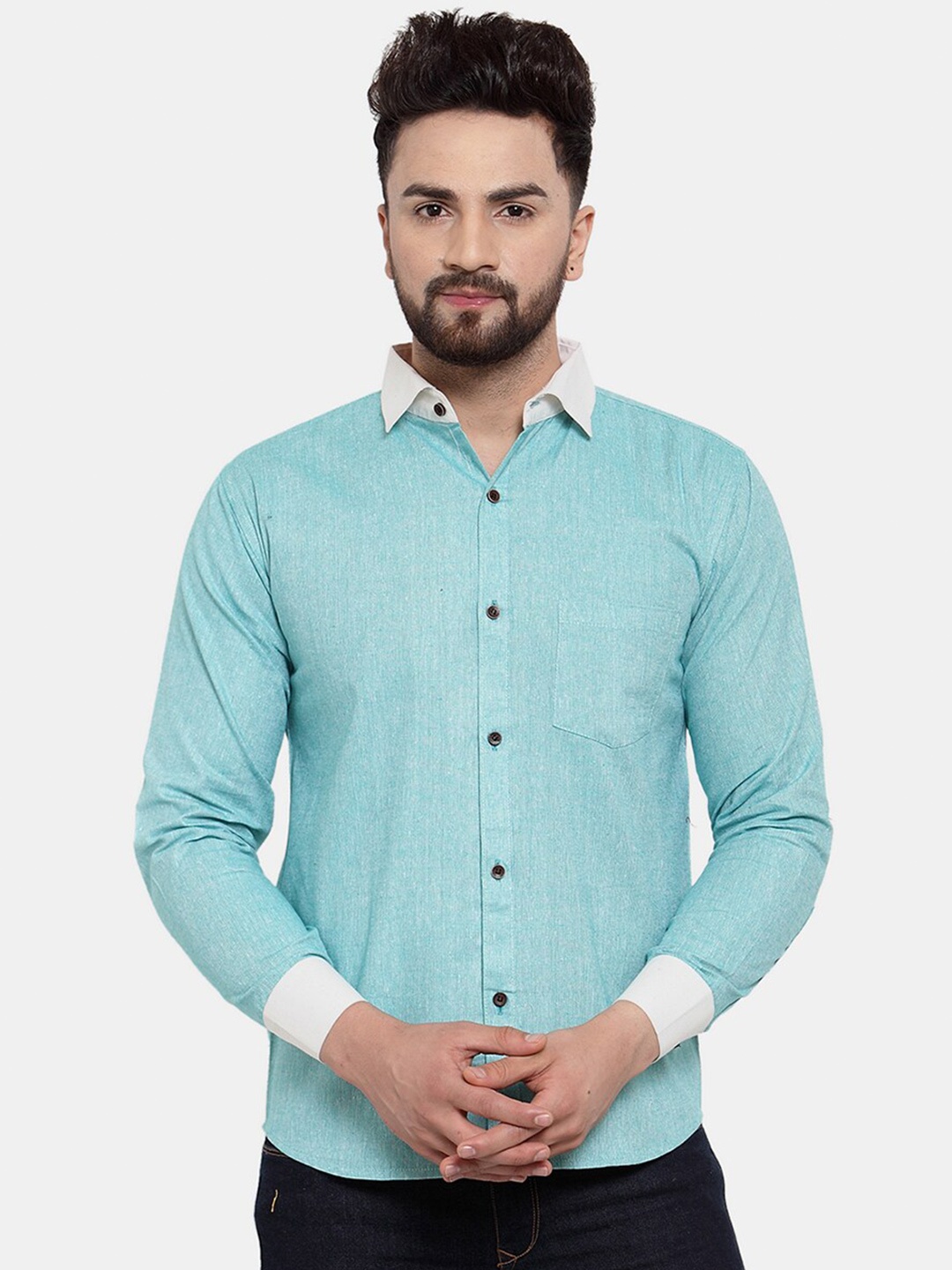 

Enchanted Drapes Slim Fit Pure Cotton Casual Shirt, Blue