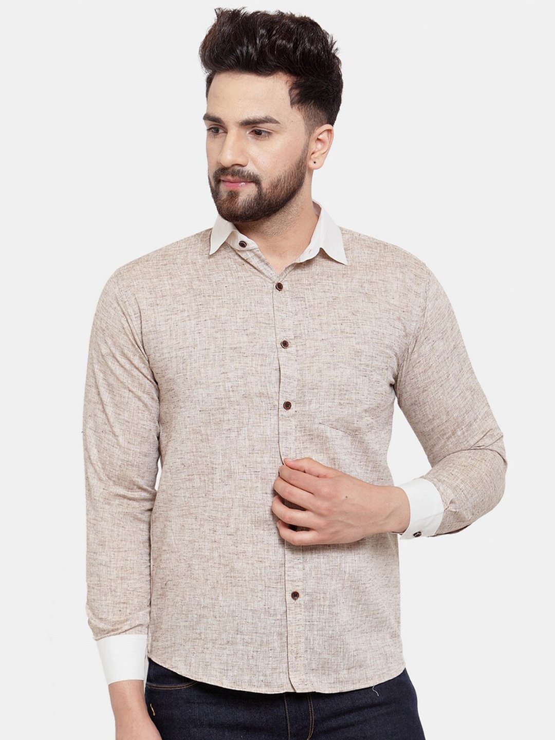

Enchanted Drapes Slim Fit Pure Cotton Casual Shirt, Brown