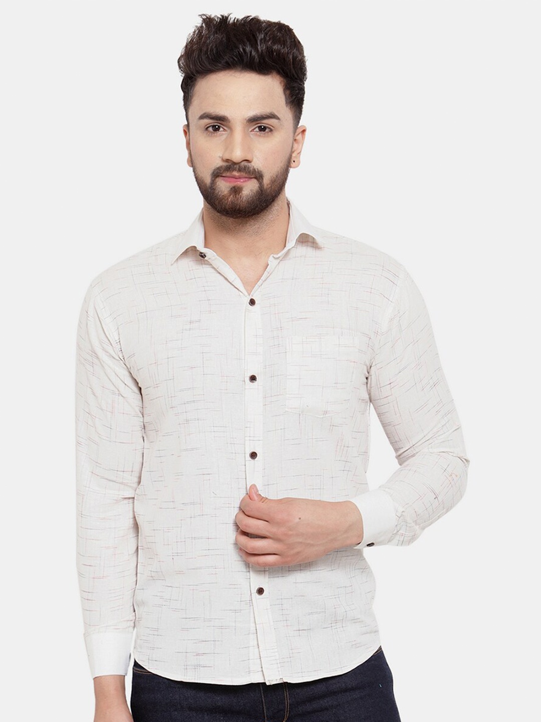 

Enchanted Drapes Slim Fit Abstract Printed Opaque Pure Cotton Casual Shirt, White
