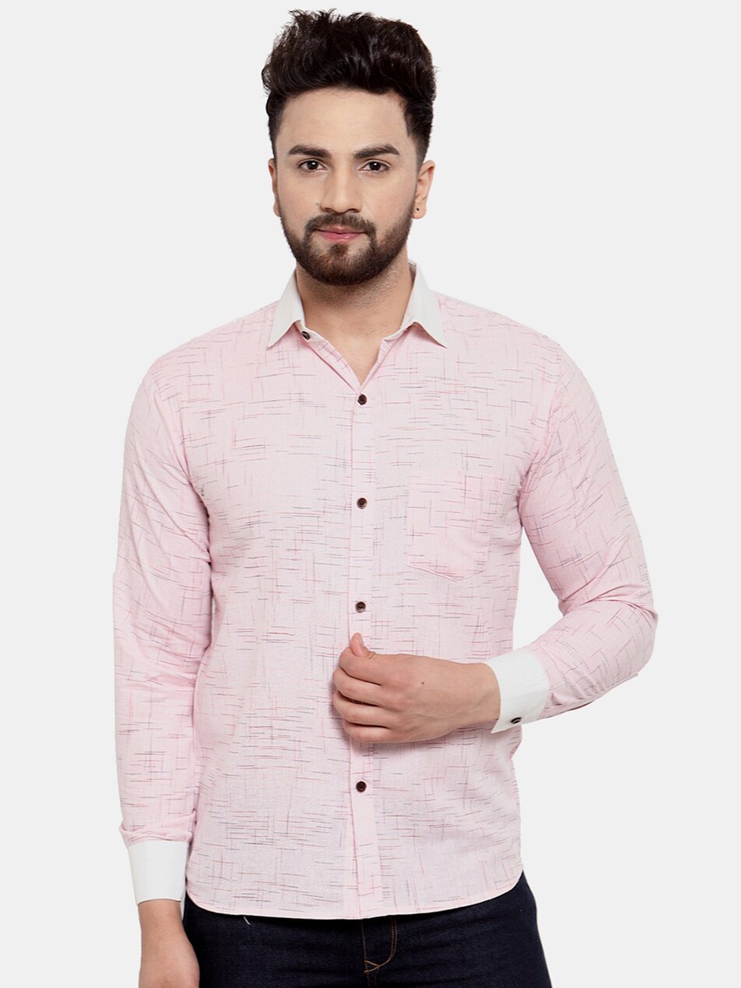 

Enchanted Drapes Slim Fit Abstract Printed Opaque Pure Cotton Casual Shirt, Pink