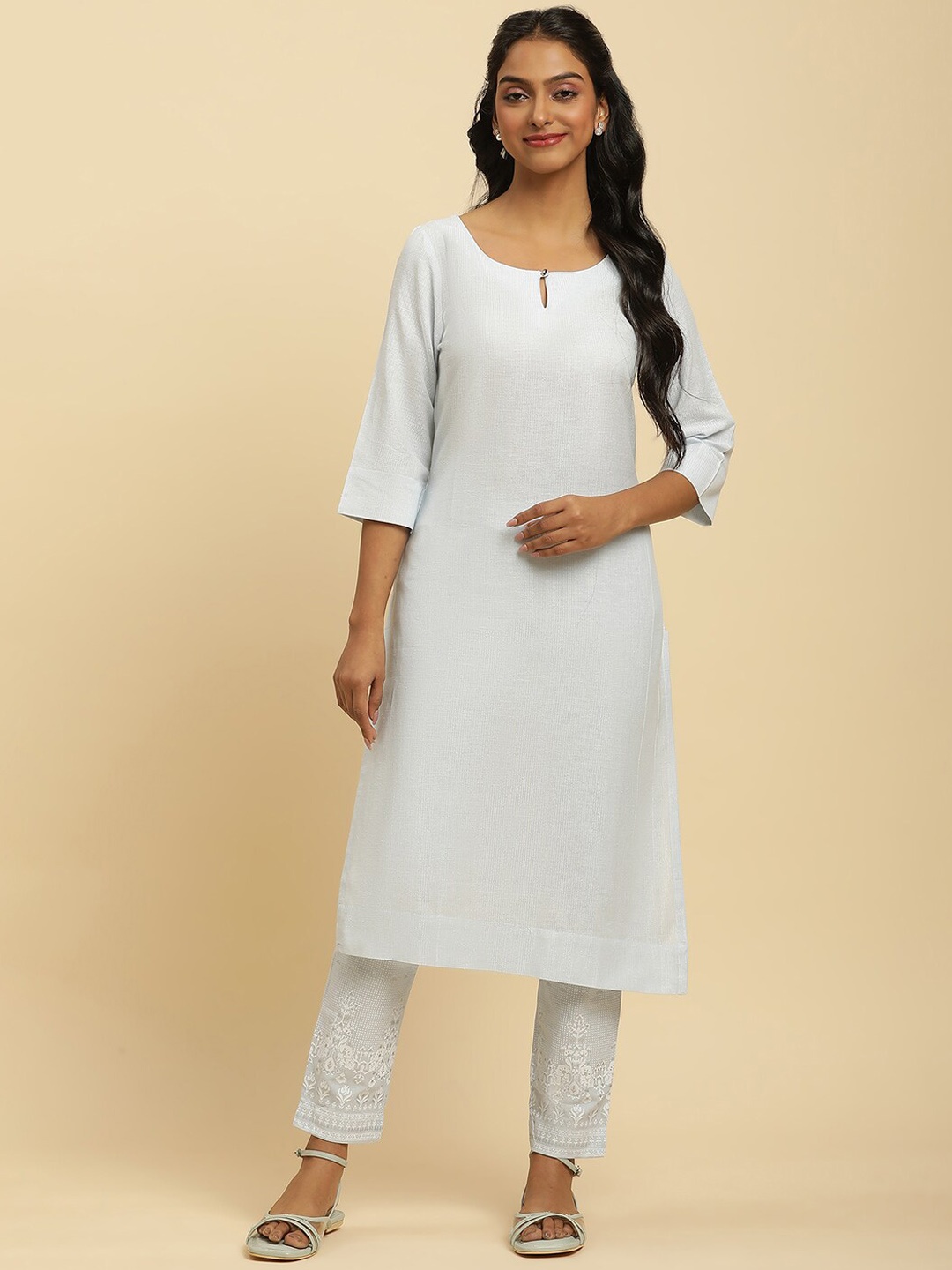 

W Woven Design Regular Kurta with Trousers, Blue