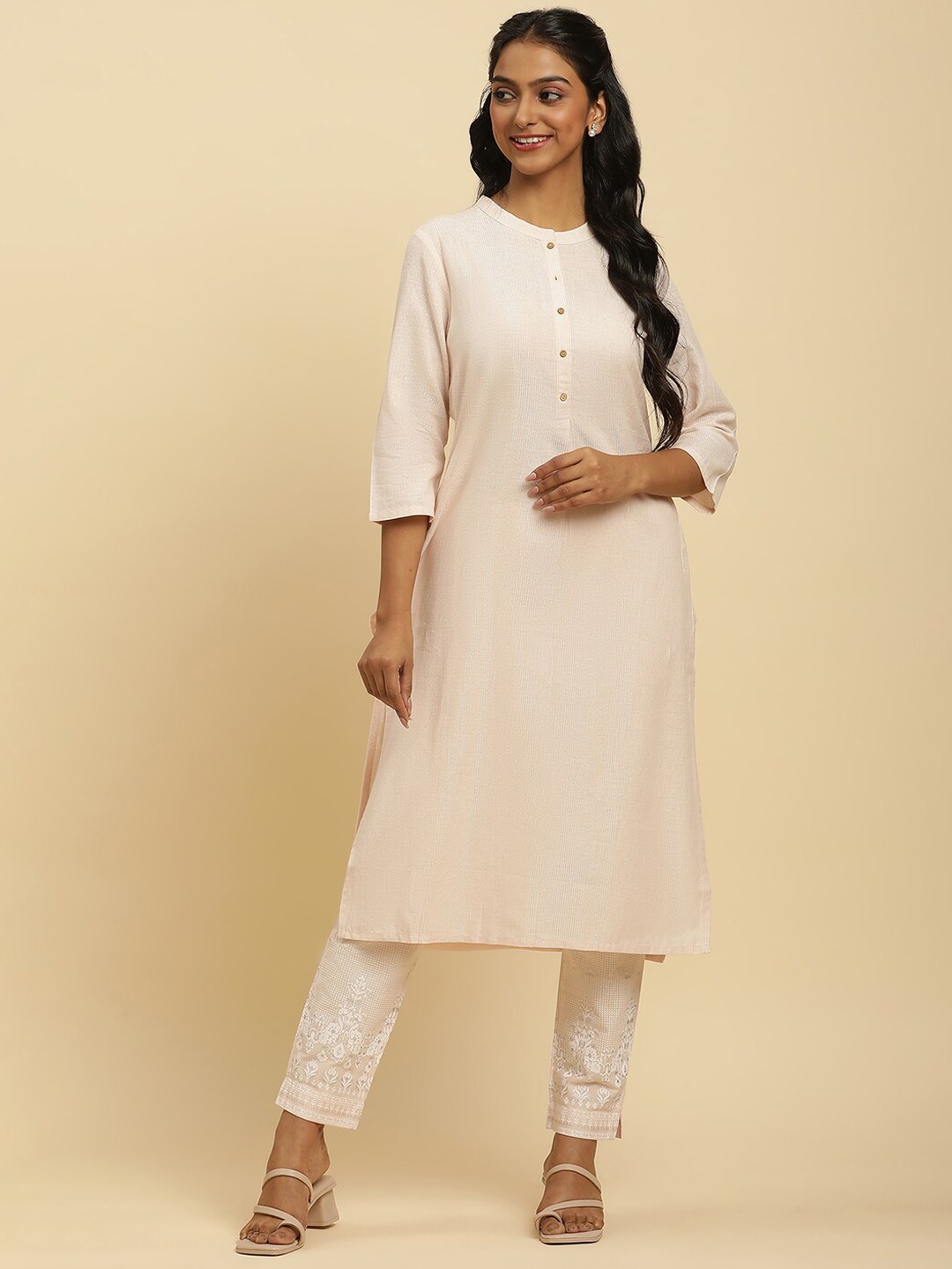 

W Woven Design Regular Kurta with Trousers, Pink