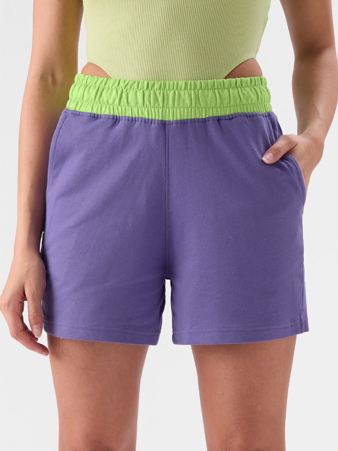 

The Souled Store Women Mid-Rise Pure Cotton Lounge Shorts, Purple