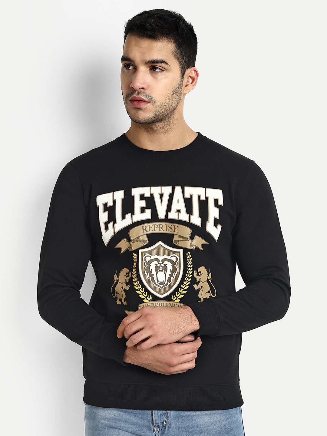 

REPRISE Typography Printed Long Sleeves Pullover, Black