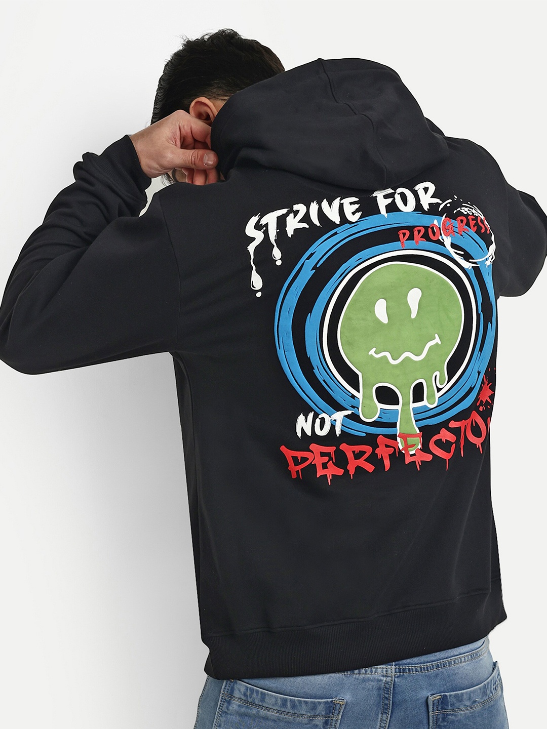 

REPRISE Typography Printed Hooded Long Sleeves Pullover, Black