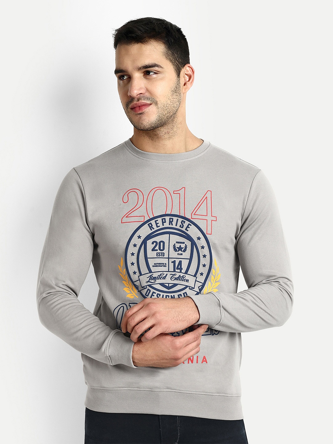 

REPRISE Typography Printed Long Sleeves Pullover, Grey