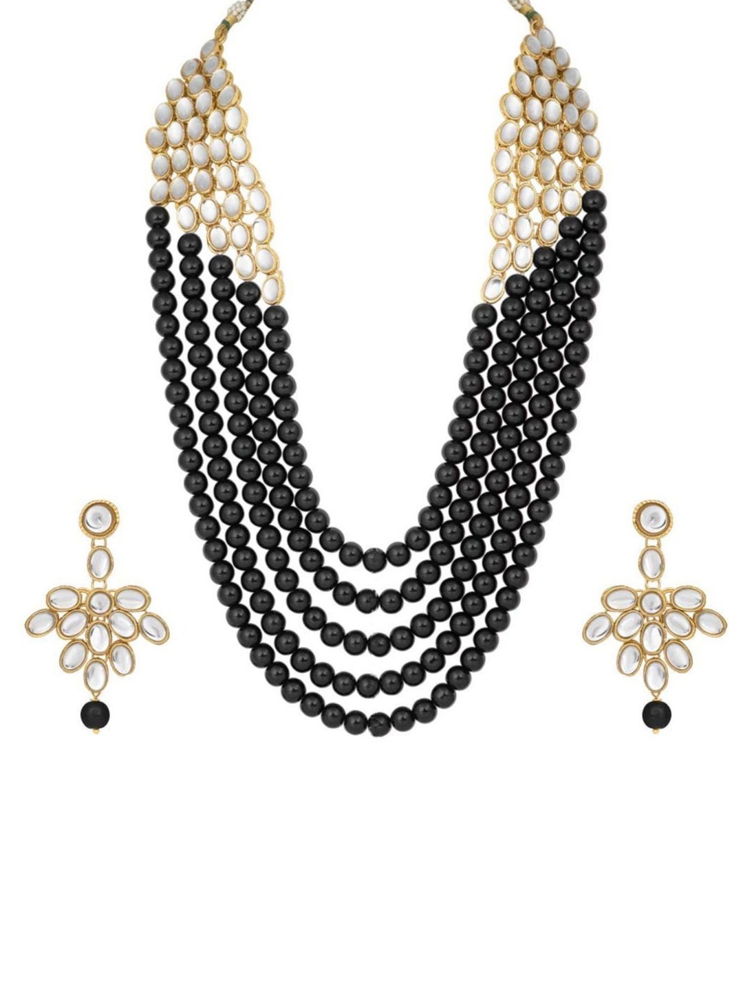 

I Jewels Gold-Plated Kundan-Studded & Beaded Jewellery Set