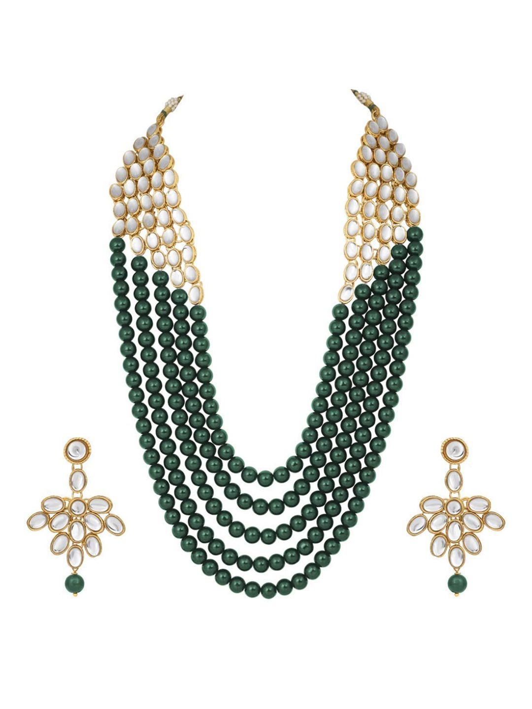 

I Jewels Gold Plated Kundan Studded Layered Necklace With Earrings